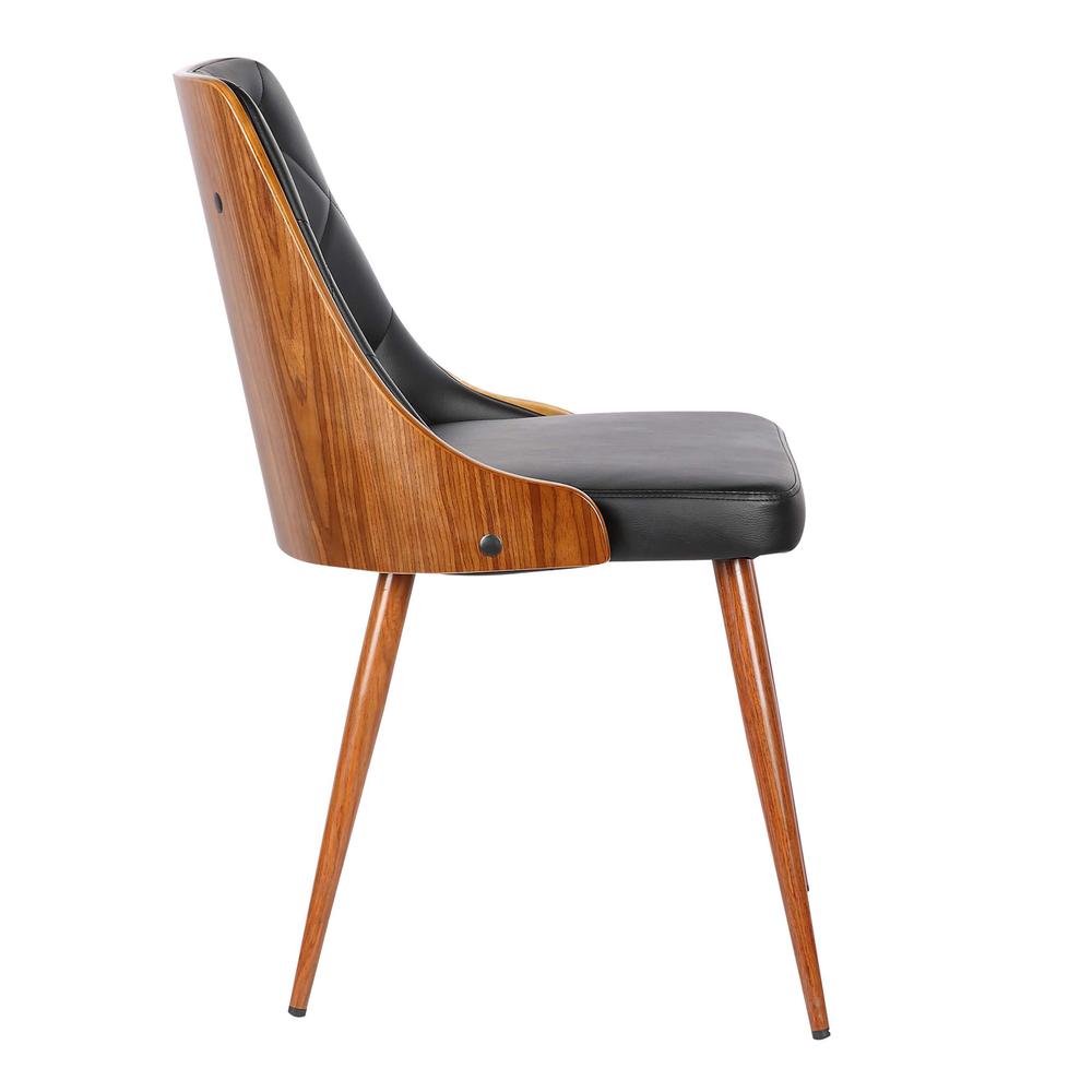 Armen Living Lily Mid-Century Dining Chair in Walnut Finish and Black Faux Leather. Picture 3