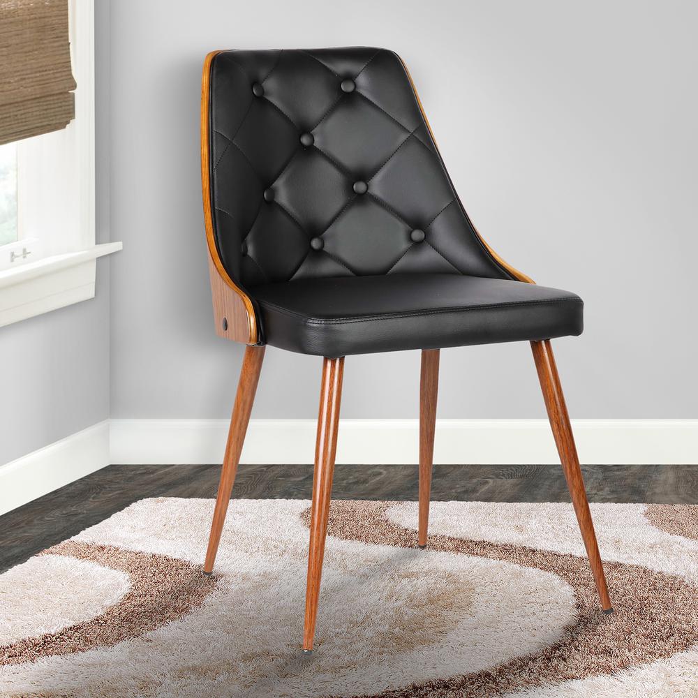 Mid-Century Dining Chair in Walnut Finish and Black Faux Leather. Picture 8