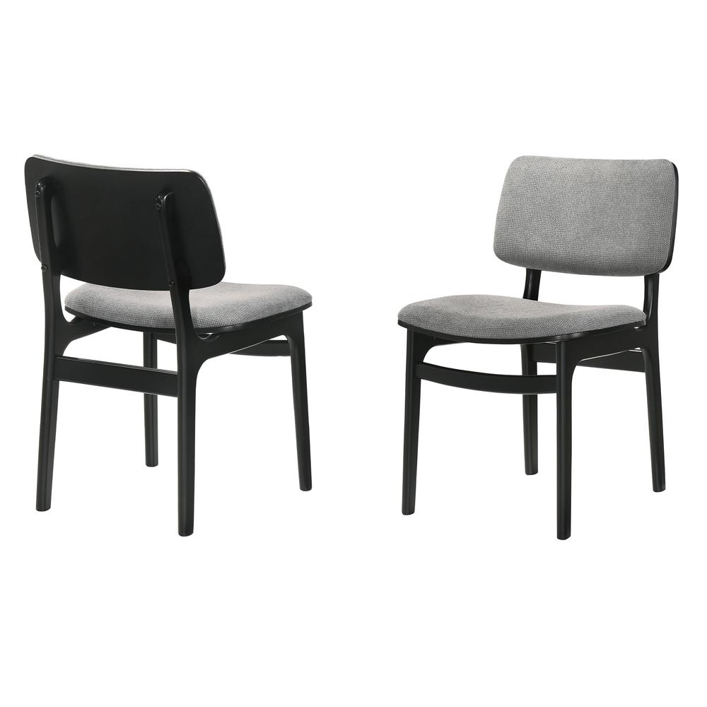 Lima Wood Dining Accent Chairs in Black Finish and Grey Fabric - Set of 2. Picture 1