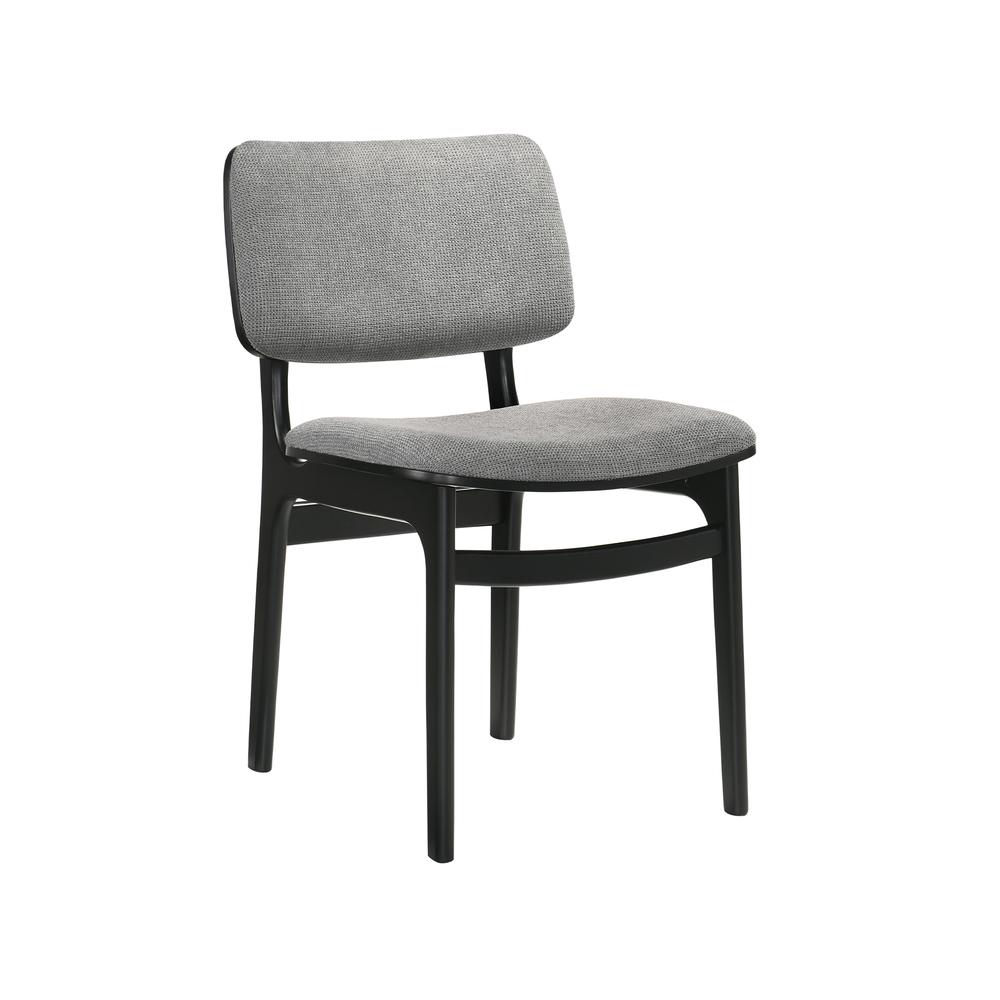 Lima Wood Dining Accent Chairs in Black Finish and Grey Fabric - Set of 2. Picture 2