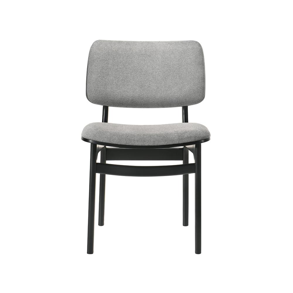 Lima Wood Dining Accent Chairs in Black Finish and Grey Fabric - Set of 2. Picture 3