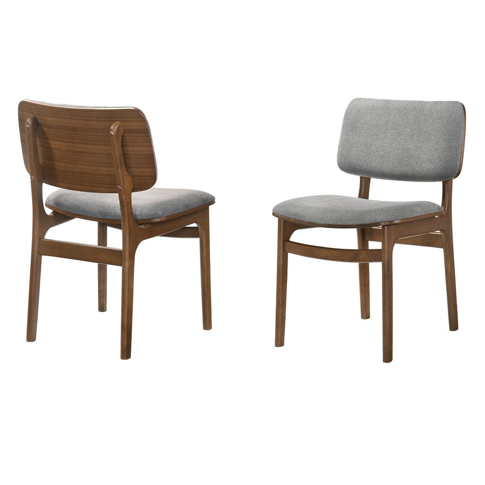 Lima Wood Dining Accent Chairs in Walnut Finish and Grey Fabric - Set of 2. Picture 1