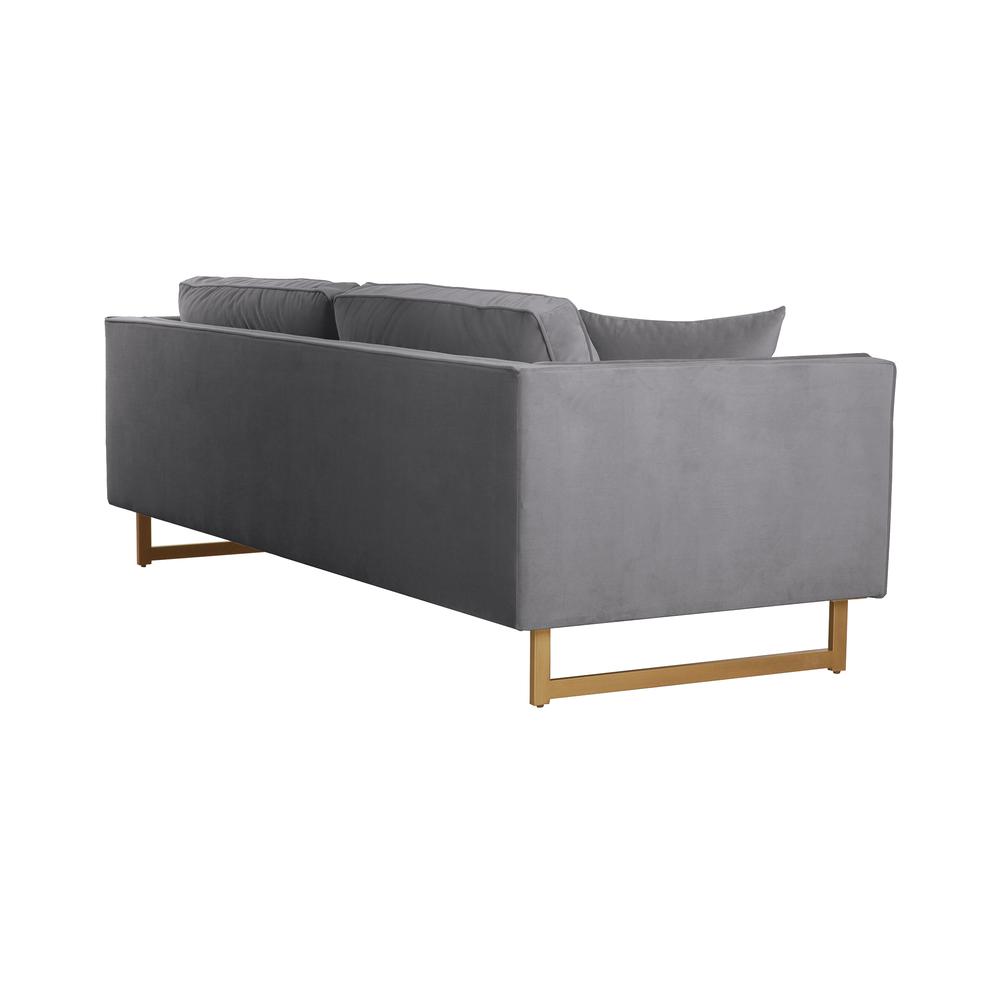 Lenox Grey Velvet Modern Sofa with Brass Legs, Natural Color. Picture 2