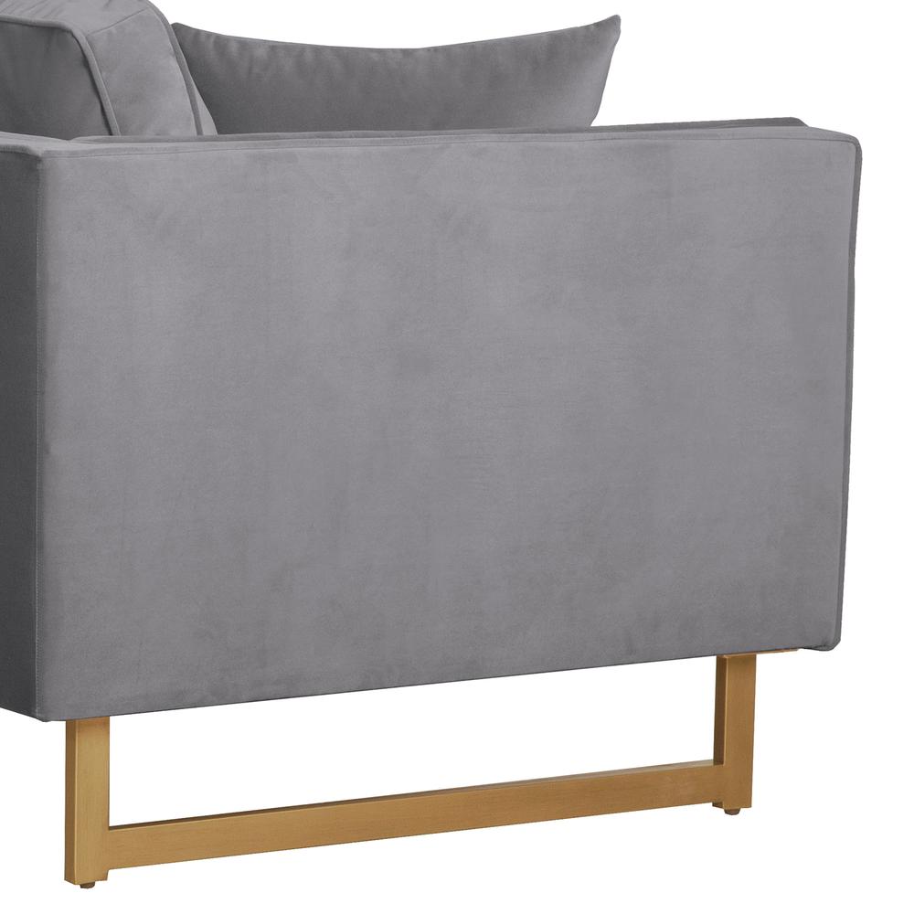 Lenox Grey Velvet Modern Sofa with Brass Legs, Natural Color. Picture 3