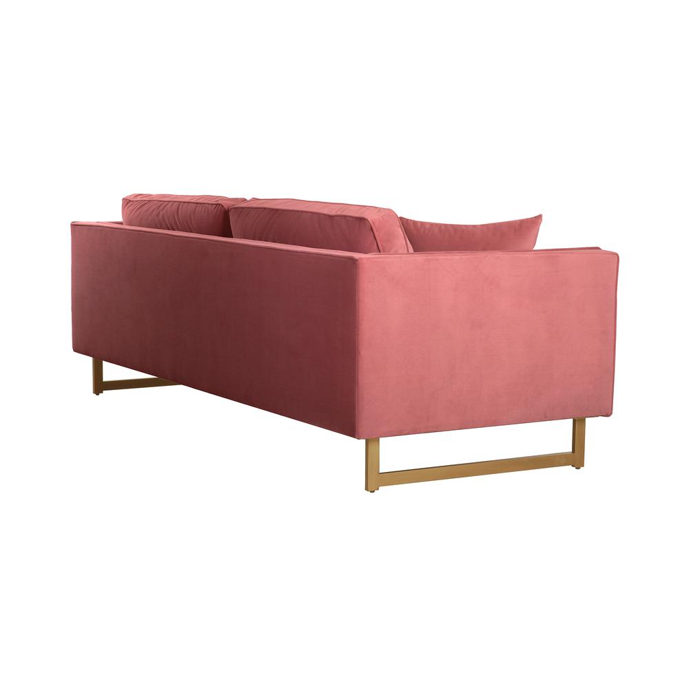 Lenox Pink Velvet Modern Sofa with Brass Legs, Natural Color. Picture 2
