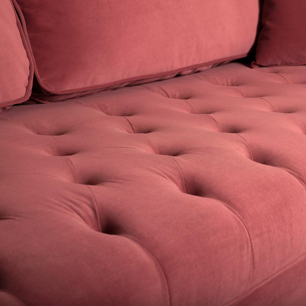 Lenox Pink Velvet Modern Sofa with Brass Legs, Natural Color. Picture 3