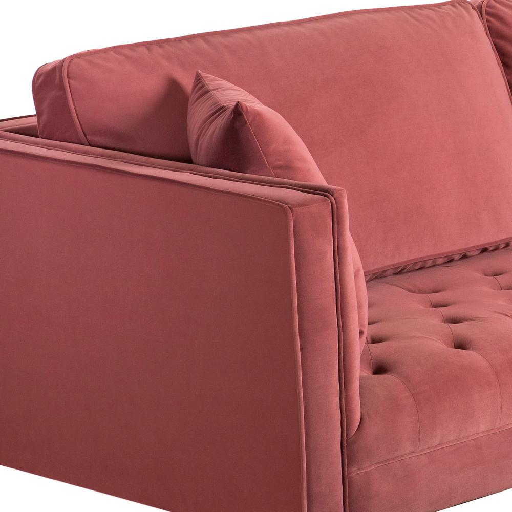 Lenox Pink Velvet Modern Sofa with Brass Legs, Natural Color. Picture 4