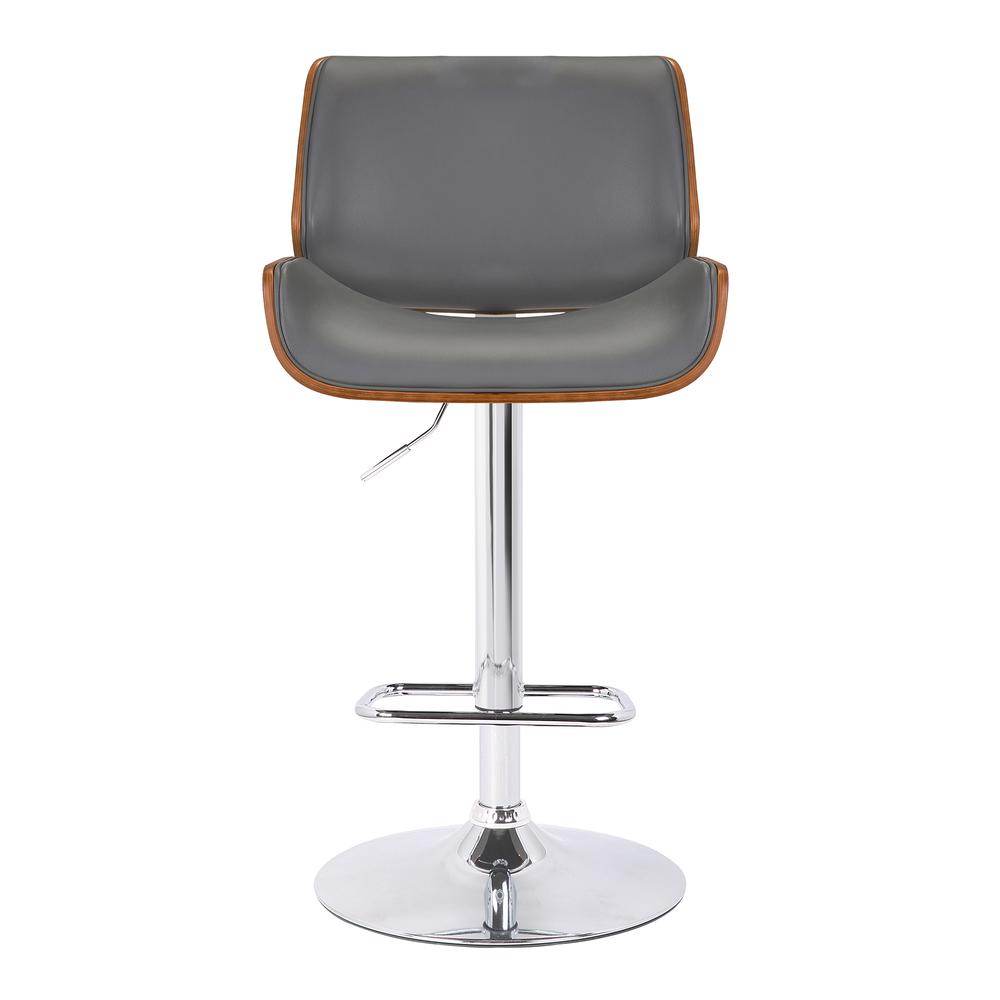 Armen Living London Contemporary Swivel Barstool in Grey Faux Leather with Chrome and Walnut Wood. Picture 2