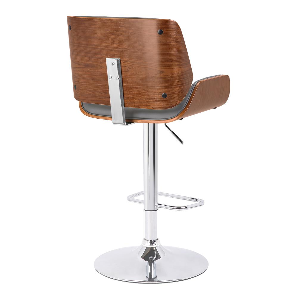 Armen Living London Contemporary Swivel Barstool in Grey Faux Leather with Chrome and Walnut Wood. Picture 3