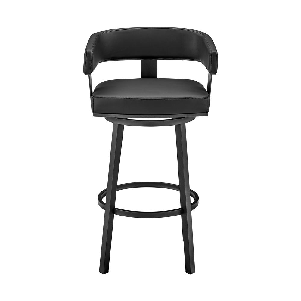 Lorin 26" Counter Height Swivel Bar Stool in Black Finish and Black Faux Leather. Picture 2