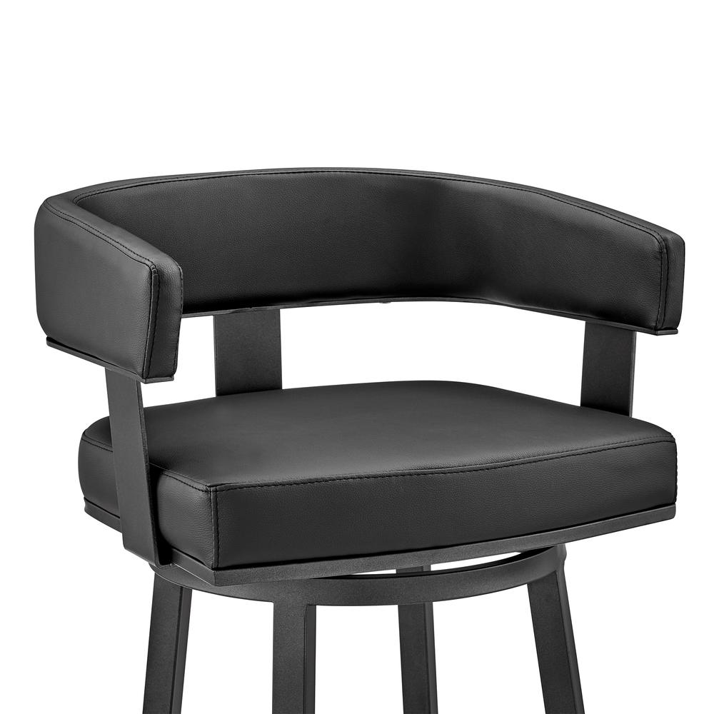 Lorin 26" Counter Height Swivel Bar Stool in Black Finish and Black Faux Leather. Picture 6