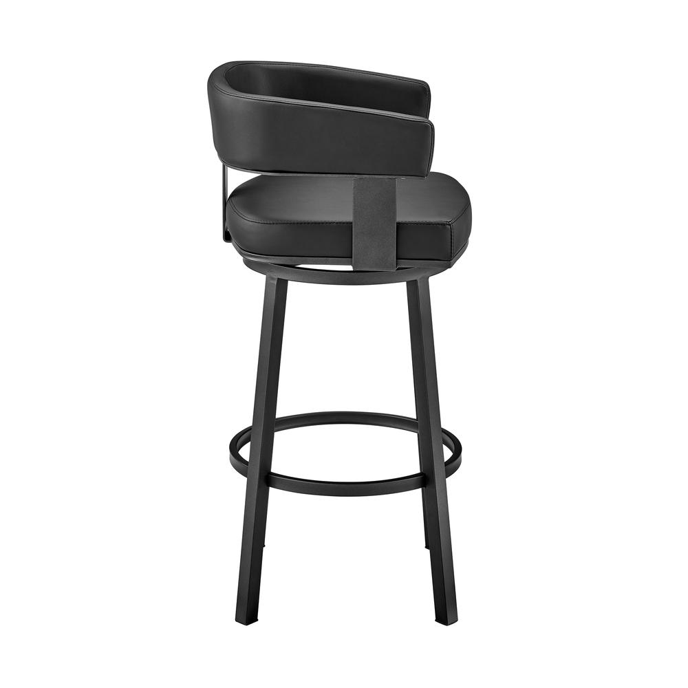 Lorin 30" Bar Height Swivel Bar Stool in Black Finish and Black Faux Leather. Picture 3