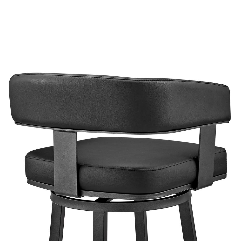 Lorin 30" Bar Height Swivel Bar Stool in Black Finish and Black Faux Leather. Picture 7