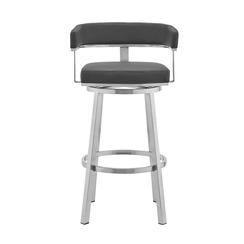 Lorin 26" Gray Faux Leather and Brushed Stainless Steel Swivel Bar Stool. Picture 2