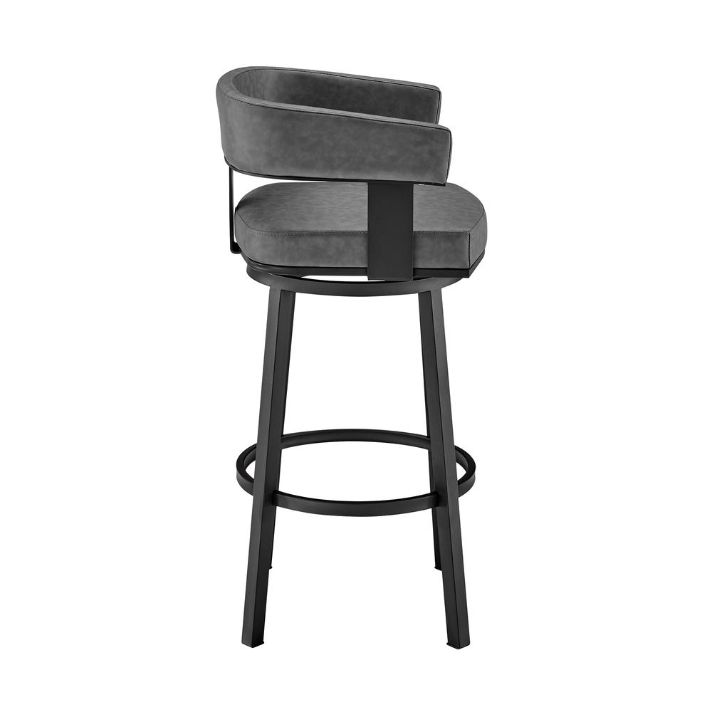 Lorin 30" Bar Height Swivel Bar Stool in Black Finish and Gray Faux Leather. Picture 3