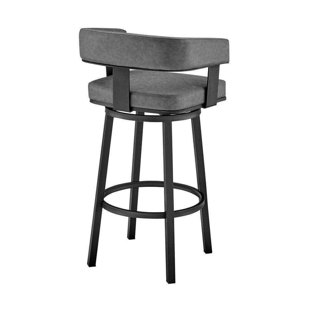 Lorin 30" Bar Height Swivel Bar Stool in Black Finish and Gray Faux Leather. Picture 4
