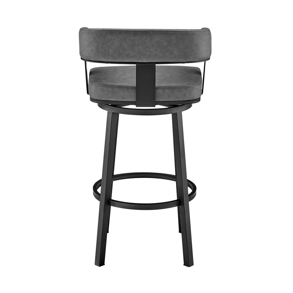 Lorin 30" Bar Height Swivel Bar Stool in Black Finish and Gray Faux Leather. Picture 5