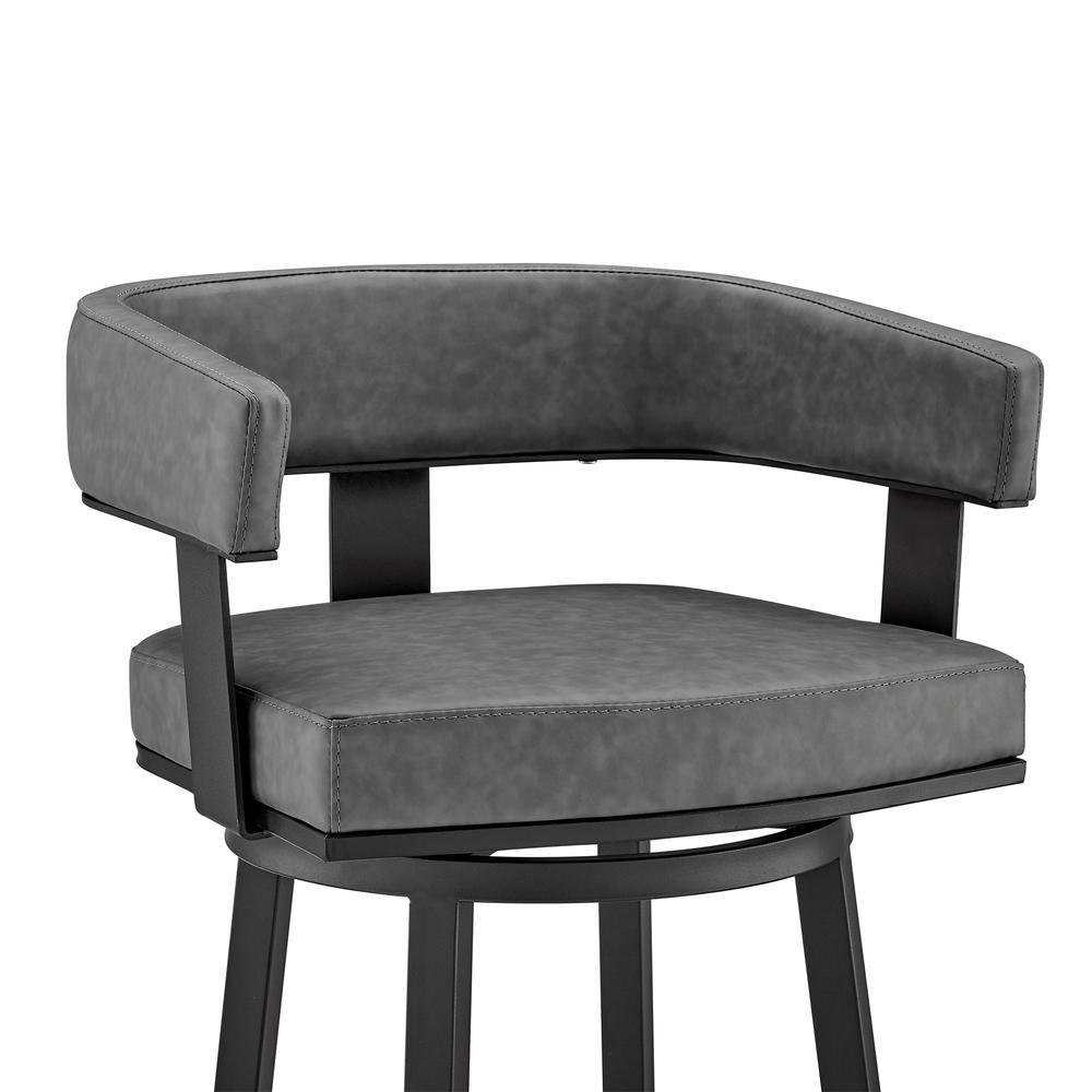 Lorin 30" Bar Height Swivel Bar Stool in Black Finish and Gray Faux Leather. Picture 6