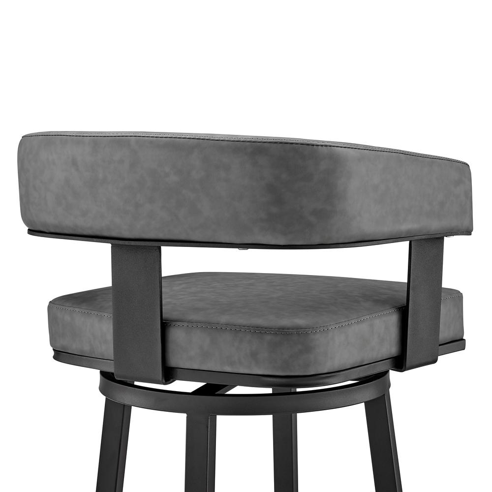 Lorin 30" Bar Height Swivel Bar Stool in Black Finish and Gray Faux Leather. Picture 7