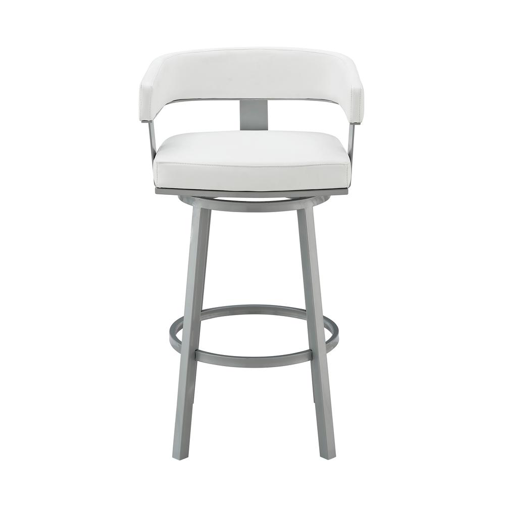Lorin 26" Counter Height Swivel Bar Stool in Silver Finish with White Faux Leather. Picture 2