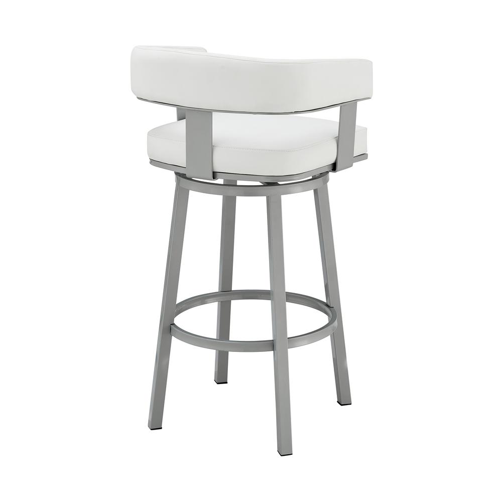 Lorin 26" Counter Height Swivel Bar Stool in Silver Finish with White Faux Leather. Picture 4