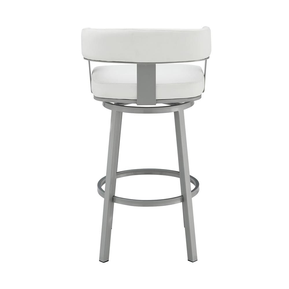 Lorin 26" Counter Height Swivel Bar Stool in Silver Finish with White Faux Leather. Picture 5
