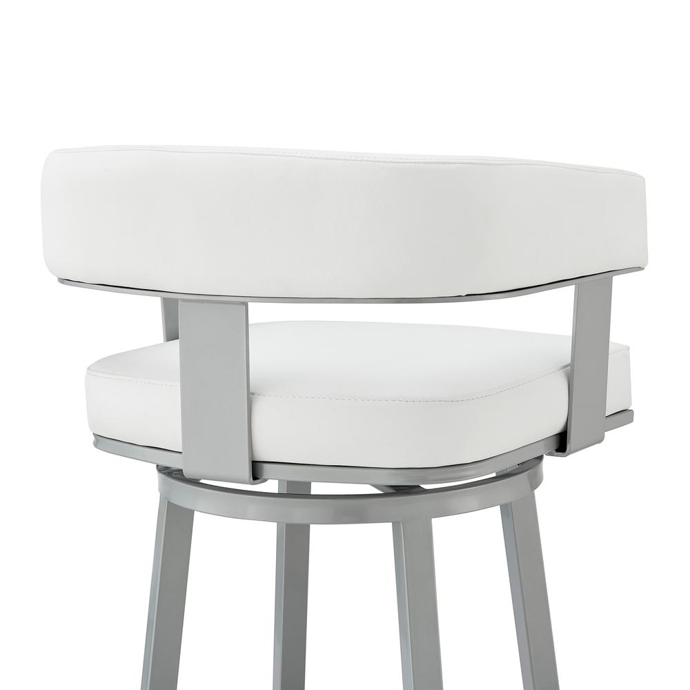 Lorin 26" Counter Height Swivel Bar Stool in Silver Finish with White Faux Leather. Picture 7