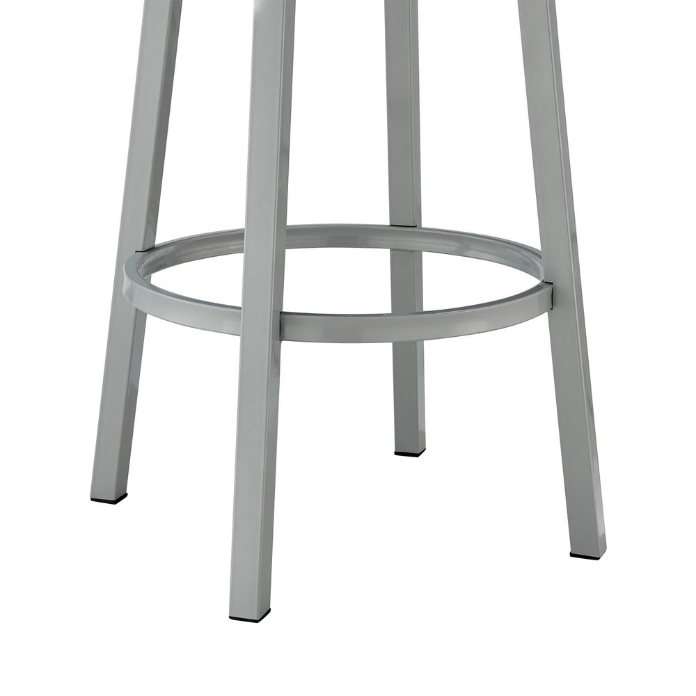 Lorin 26" Counter Height Swivel Bar Stool in Silver Finish with White Faux Leather. Picture 8