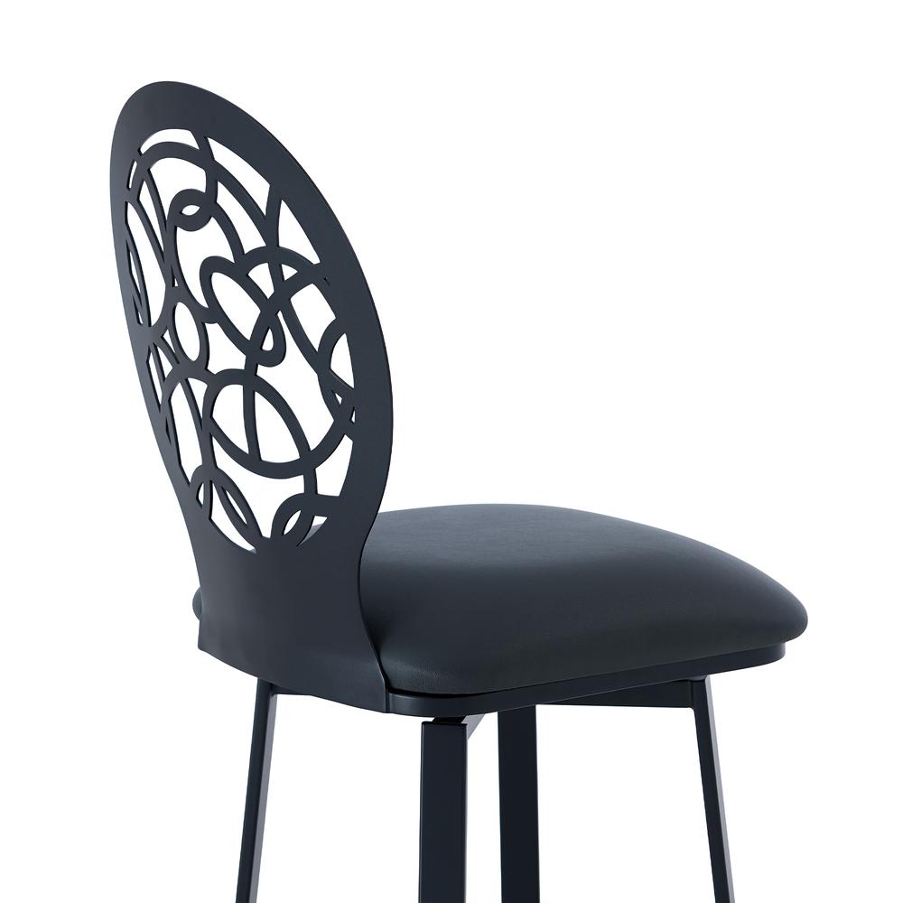 Lotus Contemporary 30" Bar Height Barstool in Matte Black Finish and Grey Faux Leather. Picture 5