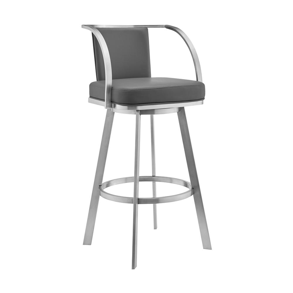 Livingston 26" Gray Faux Leather and Brushed Stainless Steel Swivel Bar Stool. Picture 1