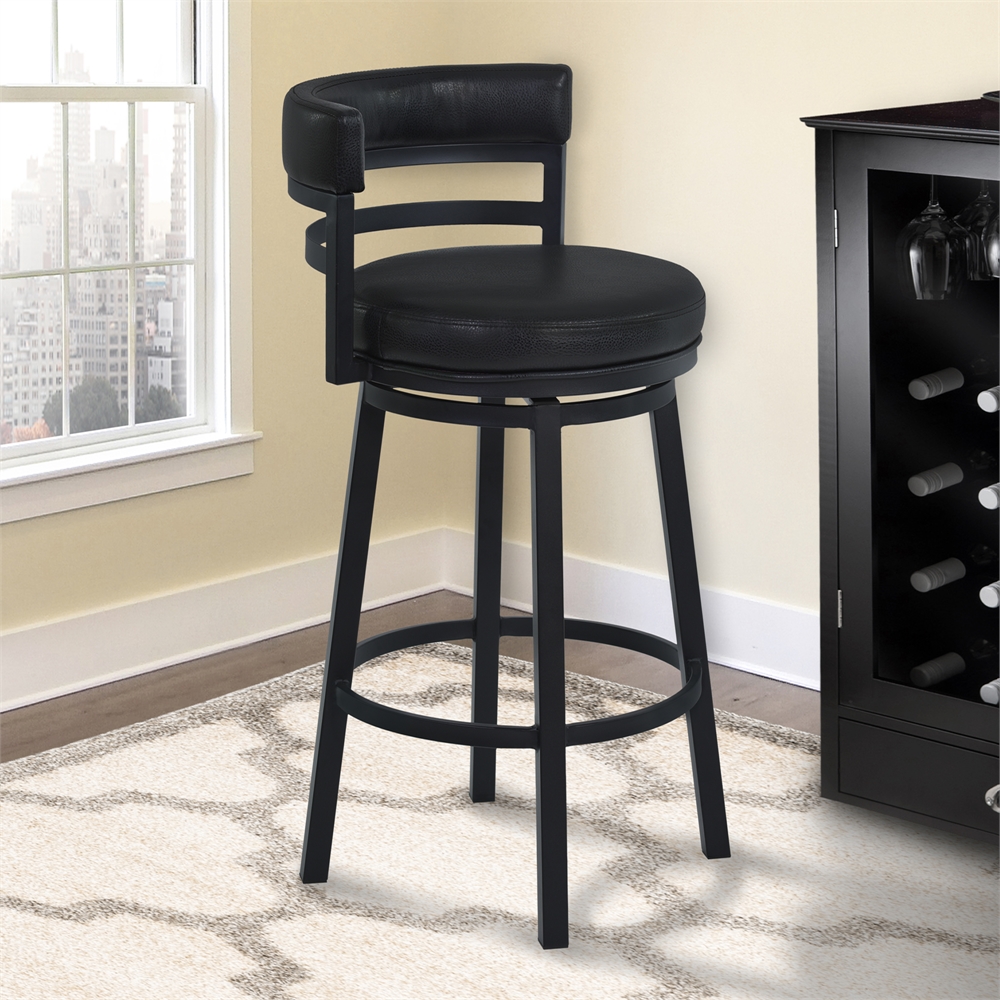 26" Counter Height Metal Swivel Barstool in Ford Black Pu and Black Finish. Picture 6