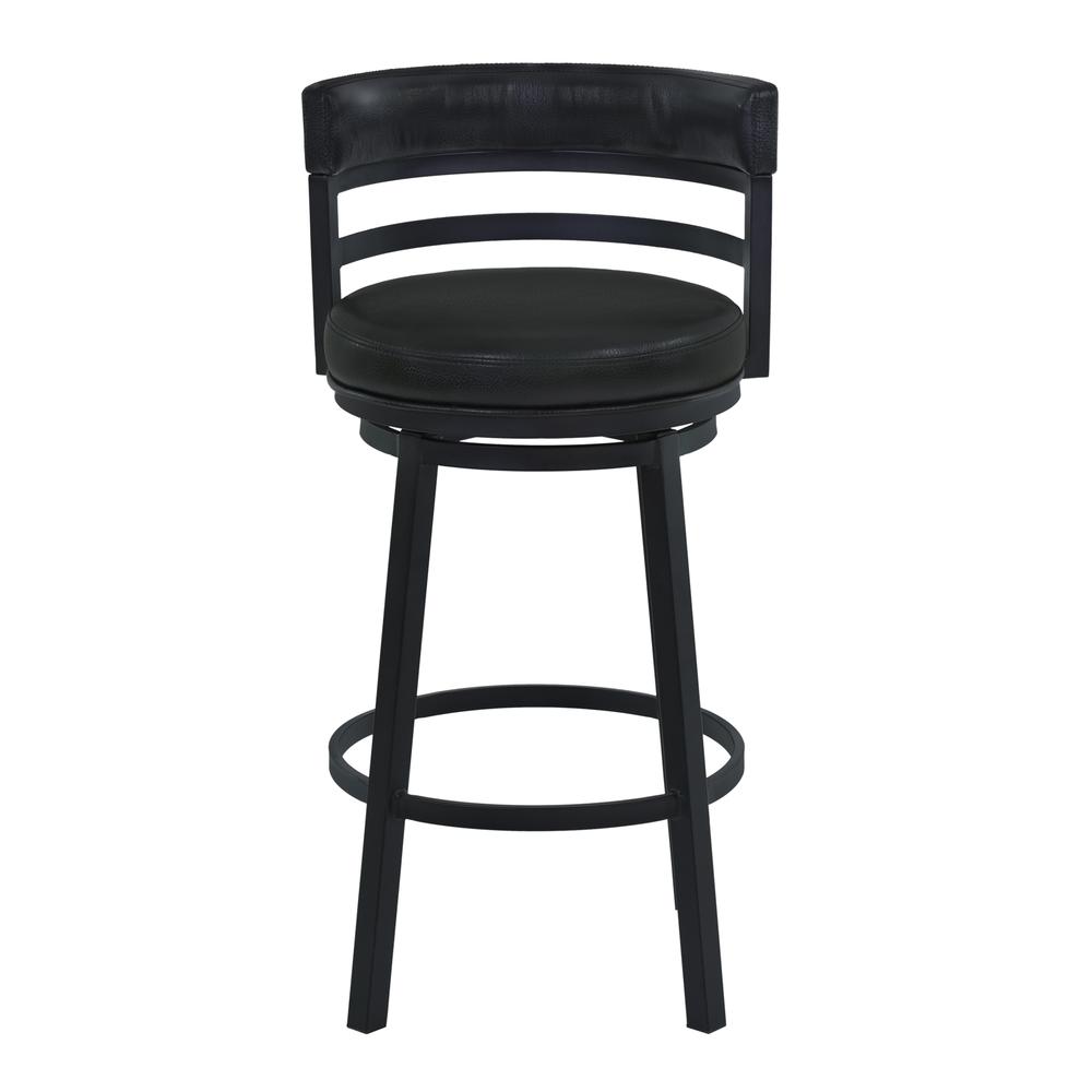 Madrid 30" Bar Height Metal Swivel Barstool in Ford Black Pu and Black Finish. Picture 2