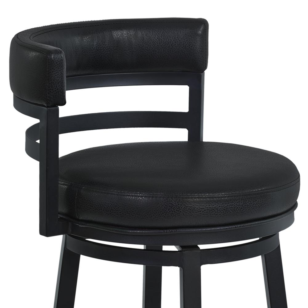 Madrid 30" Bar Height Metal Swivel Barstool in Ford Black Pu and Black Finish. Picture 4