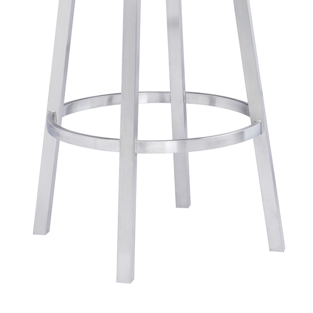 Contemporary 30" Bar Height Barstool in Brushed Stainless Steel Finish and Black Faux Leather. Picture 6