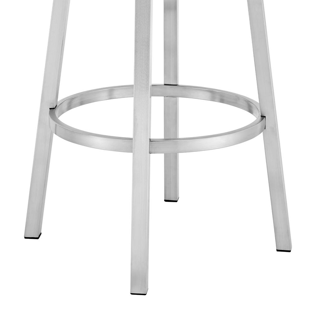 Madrid Contemporary 26" Counter Height Barstool in Brushed Stainless Steel Finish and Blue Faux Leather. Picture 5