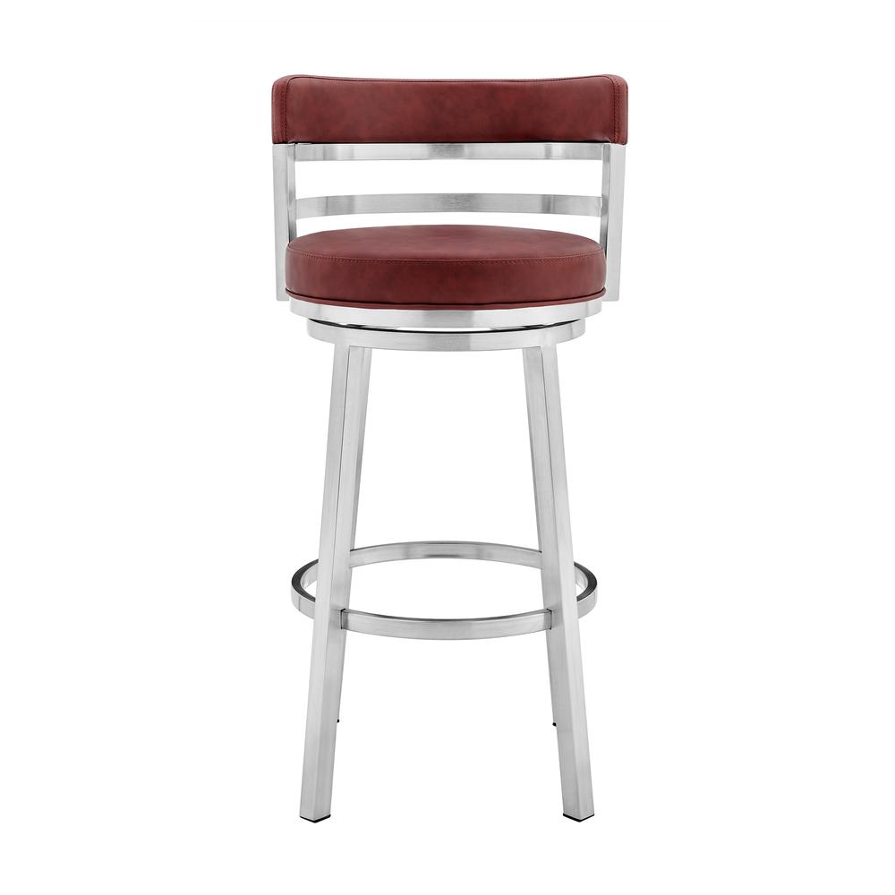 Madrid Contemporary 26" Counter Height Barstool in Brushed Stainless Steel Finish and Red Faux Leather. The main picture.