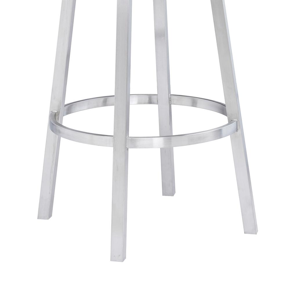 Contemporary 30" Bar Height Barstool in Brushed Stainless Steel Finish - White Faux Leather. Picture 6