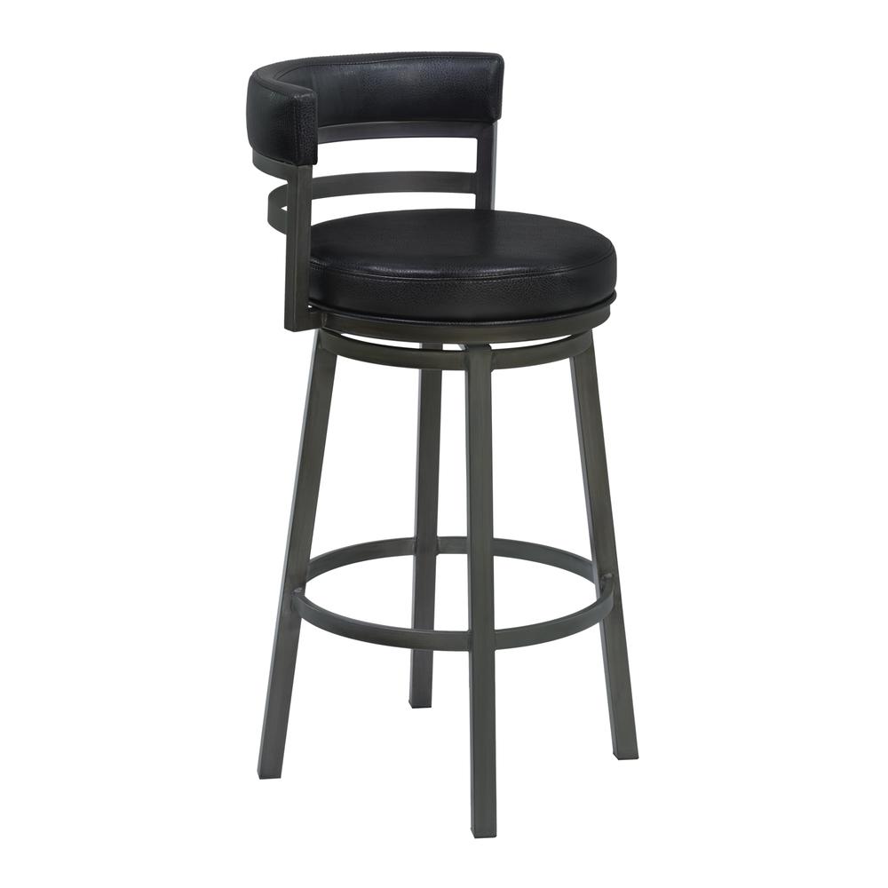 30" Bar Height Metal Swivel Barstool in Ford Black Pu and Mineral Finish. The main picture.