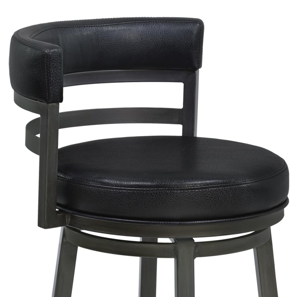 30" Bar Height Metal Swivel Barstool in Ford Black Pu and Mineral Finish. Picture 4