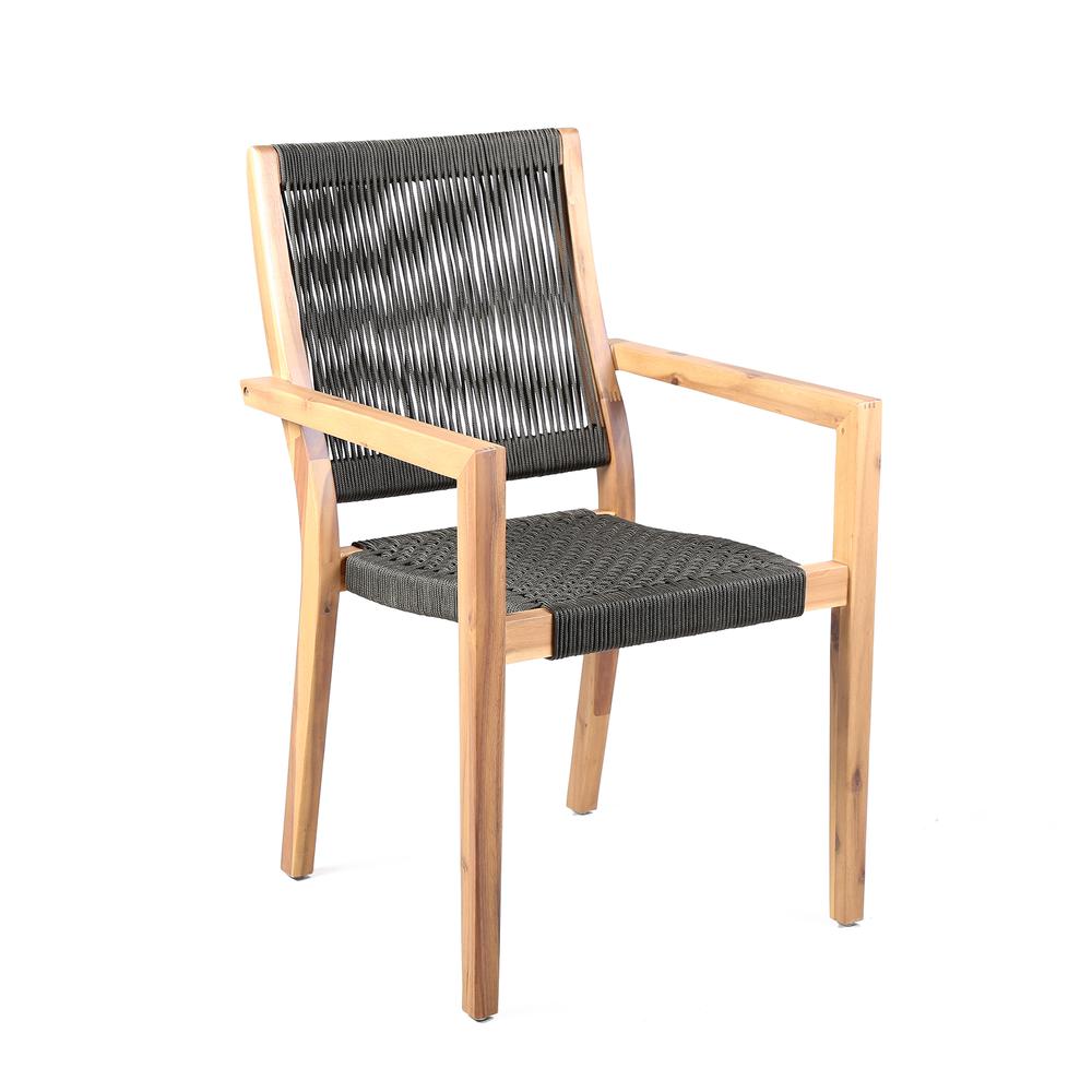 Madsen Outdoor Patio Charcoal Rope Arm Chair in Teak Finish - Set of 2. Picture 2
