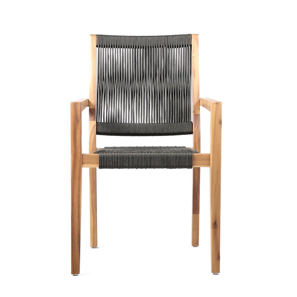 Madsen Outdoor Patio Charcoal Rope Arm Chair in Teak Finish - Set of 2. Picture 3
