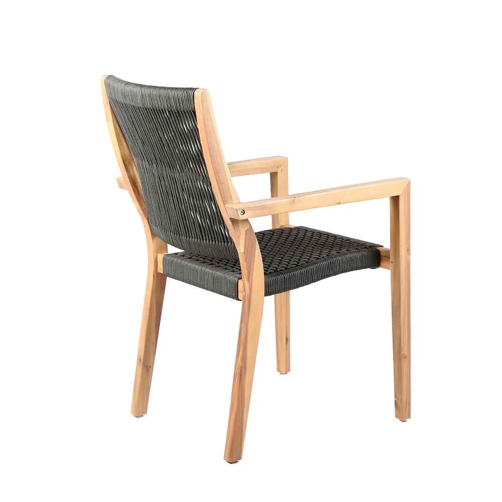 Madsen Outdoor Patio Charcoal Rope Arm Chair in Teak Finish - Set of 2. Picture 4