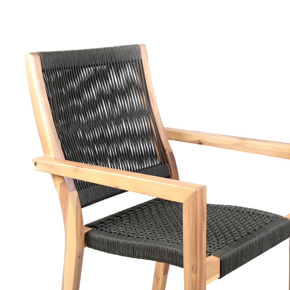 Madsen Outdoor Patio Charcoal Rope Arm Chair in Teak Finish - Set of 2. Picture 5