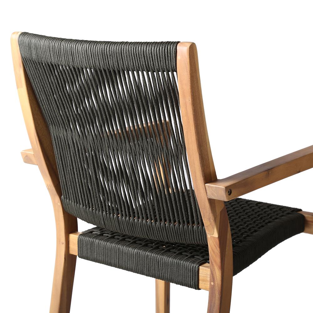 Madsen Outdoor Patio Charcoal Rope Arm Chair in Teak Finish - Set of 2. Picture 6