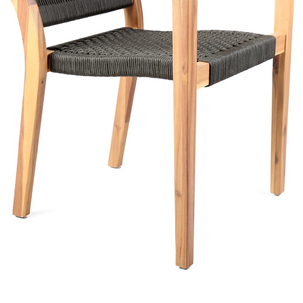 Madsen Outdoor Patio Charcoal Rope Arm Chair in Teak Finish - Set of 2. Picture 7