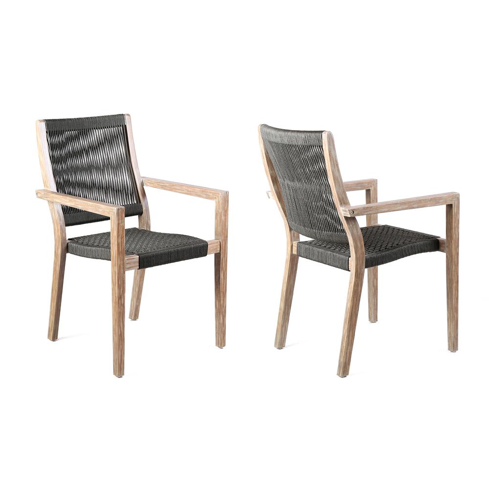 Madsen Outdoor Patio Charcoal Rope Arm Chair in Natural Acacia Finish - Set of 2. Picture 1