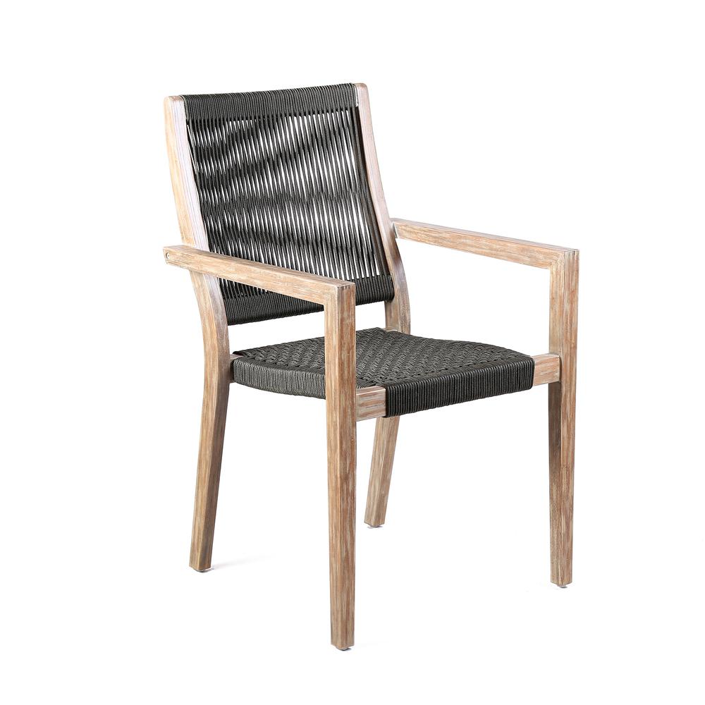 Madsen Outdoor Patio Charcoal Rope Arm Chair in Natural Acacia Finish - Set of 2. Picture 2