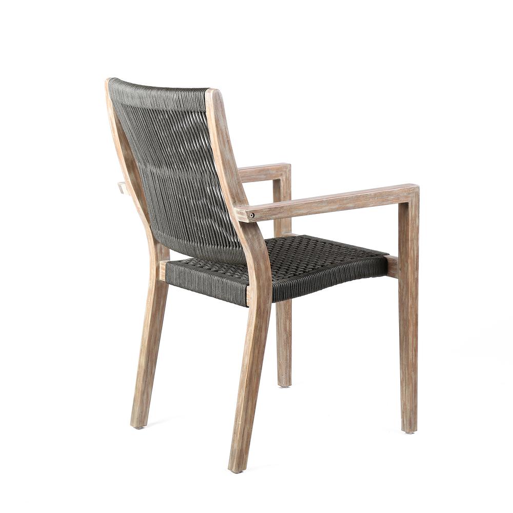 Madsen Outdoor Patio Charcoal Rope Arm Chair in Natural Acacia Finish - Set of 2. Picture 4