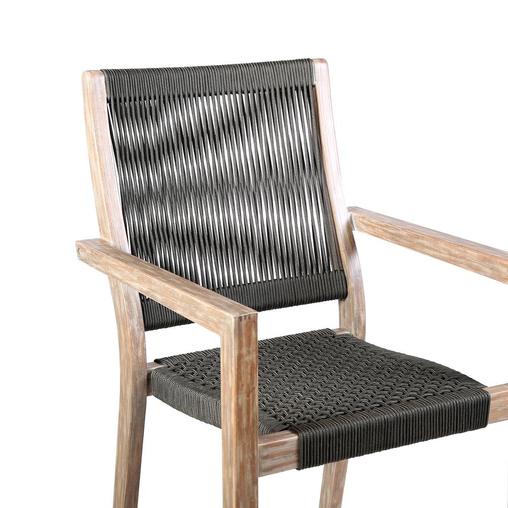 Madsen Outdoor Patio Charcoal Rope Arm Chair in Natural Acacia Finish - Set of 2. Picture 5