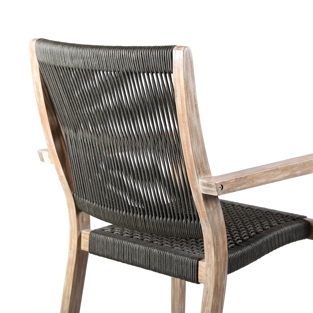 Madsen Outdoor Patio Charcoal Rope Arm Chair in Natural Acacia Finish - Set of 2. Picture 6